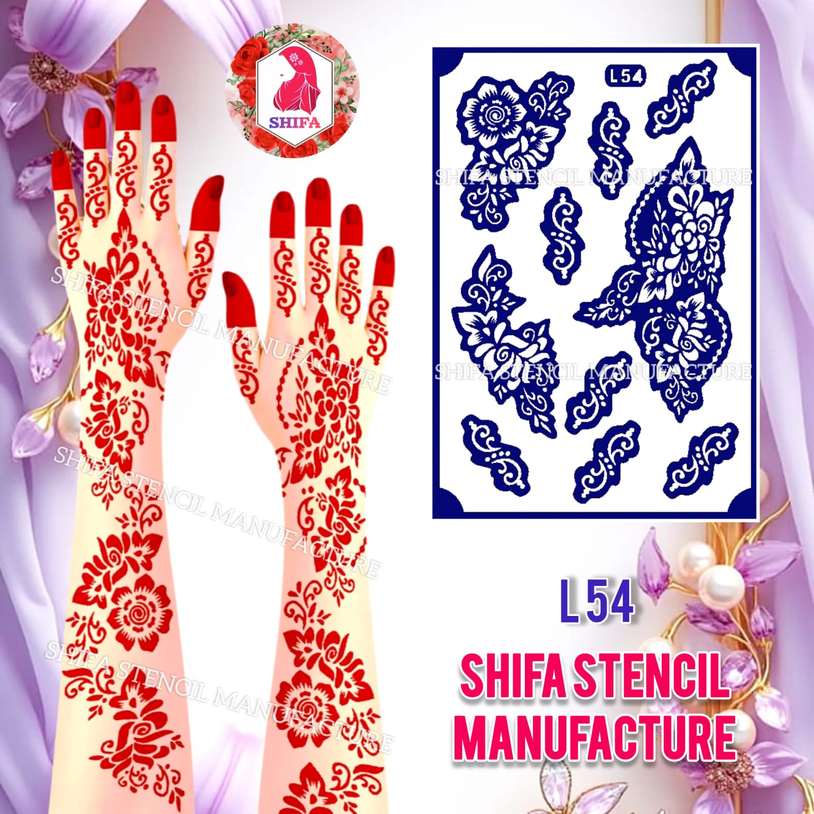 L 54 Blossom Charm Pattern Sticker overview Henna Stencil - Shifa Stencil